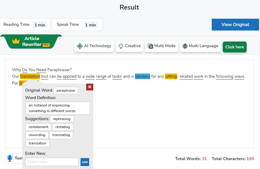 AI Text Paraphraser: Paraphrasing tool Online (No Limits)